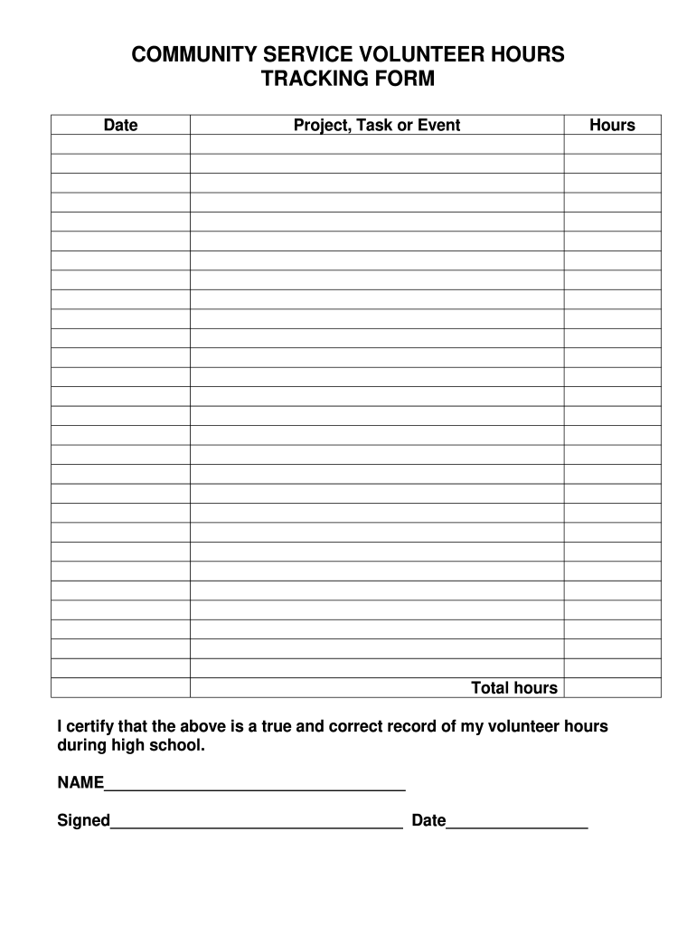 Community Service Log Sheet Printable
