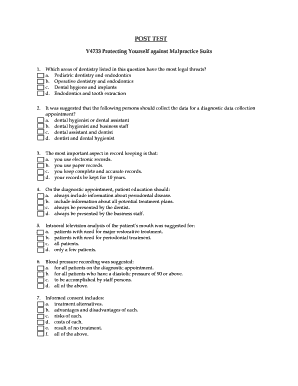 Protecting Yourself against Malpractice Suits Post Test