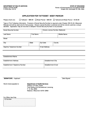 Wisconsin Tattooist Body Piercer Application