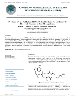 DEVELOPMENT AND VALIDATION OF HPTLC METHOD FOR ESTIMATION OF DISOPROXIL FUMARATE IN TABLET DOSAGE FORM.. Pharmaceutical Analysis - jpsbr