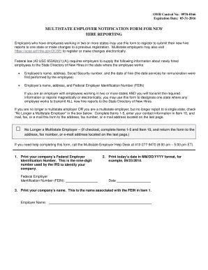 Multistate Employer Notification Form for New Hire Reporting