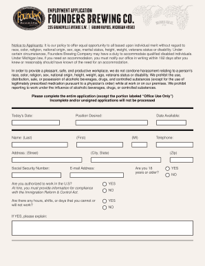 Founders Brewing Company Employment Application