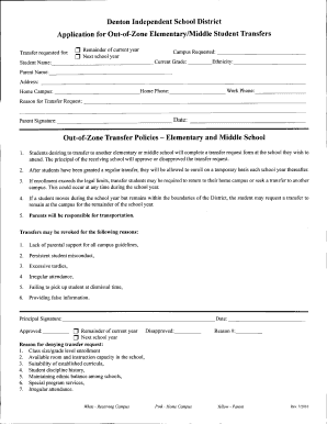 Denton ISD Out-of-Zone Transfer Application