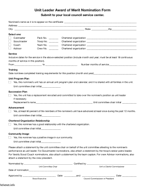 Unit Leader Award of Merit Nomination Form