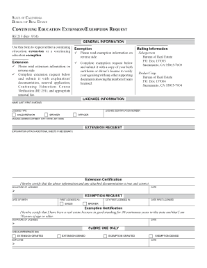 California Real Estate Continuing Education Extension/Exemption Request