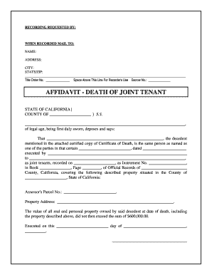 Affidavit - Death of Joint Tenant