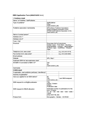 South African ISBN Application Form