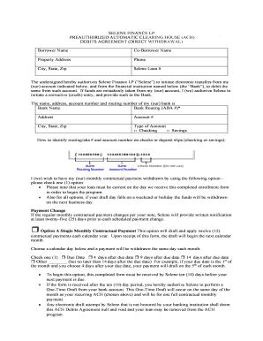 ACH Debits Agreement for Selene Finance LP