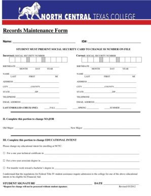 Student Records Maintenance Form