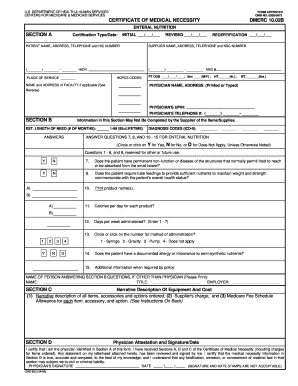 Certificate of Medical Necessity for Enteral Nutrition