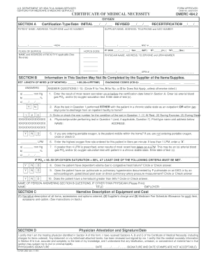 Certificate of Medical Necessity for Oxygen