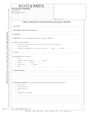 Physician Orders for Pyelonephritis Hospital Treatment