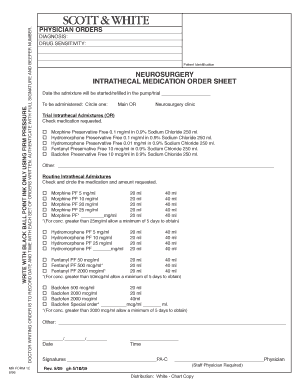 Intrathecal Medication Order Sheet