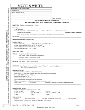 Heart Surgery ICU to Floor Transfer Orders