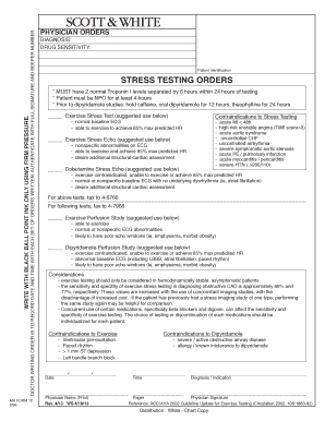 Physician Orders for Stress Testing