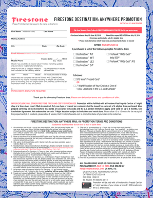 Firestone Destination Anywhere Promotion Claim Form