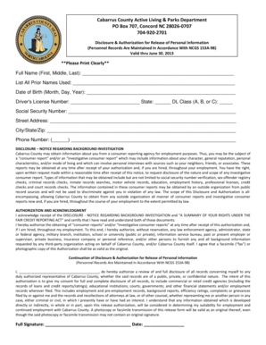 Cabarrus County Background Check Authorization Form