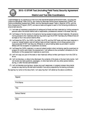 STAR Test Security Agreement