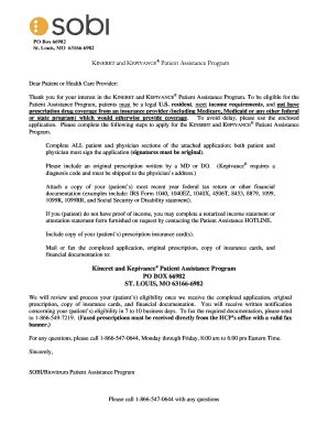 KINERET and KEPIVANCE Patient Assistance Program Application