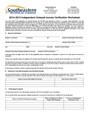 2014–2015 Independent Untaxed Income Verification Worksheet