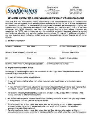 2015-2016 FAFSA Verification Worksheet