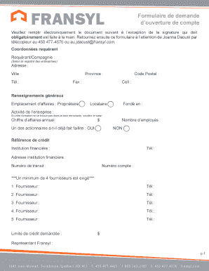Formulaire de demande d’ouverture de compte
