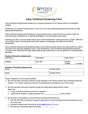 Early Childhood Developmental Screening Form