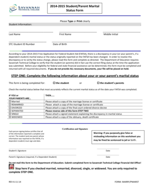 2014-2015 Student/Parent Marital Status Form