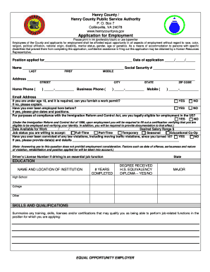 Henry County Application for Employment