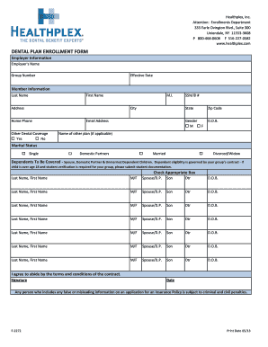 Fillable Online DENTAL PLAN ENROLLMENT FORM Fax Email Print - pdfFiller