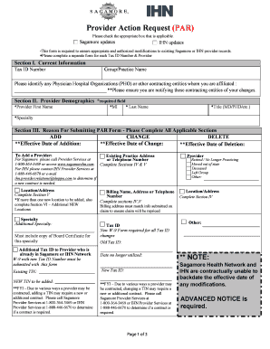 Provider Action Request Form