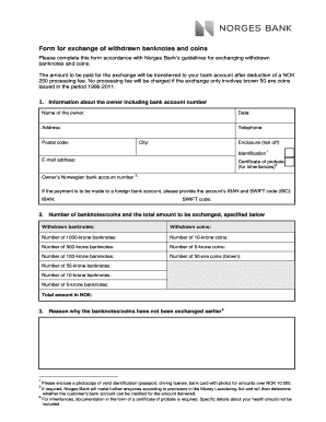 Norwegian Banknote and Coin Exchange Form