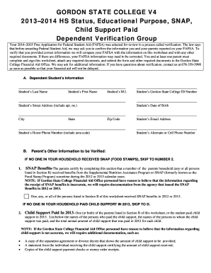 Gordon State College Verification Worksheet