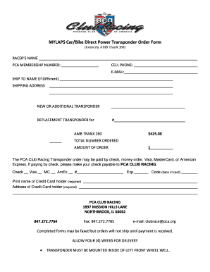 PCA Club Racing Transponder Order Form