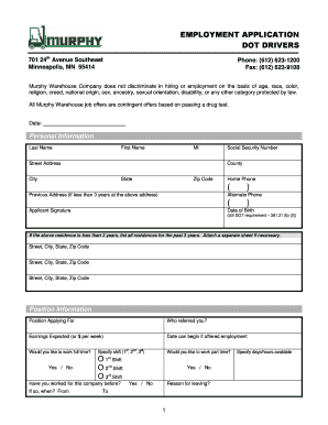 DOT Driver Employment Application