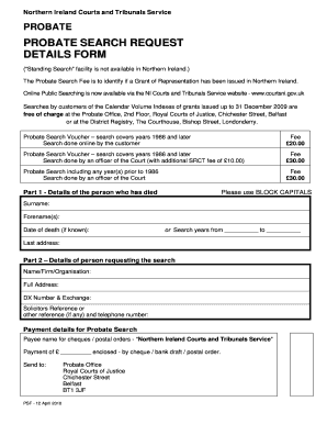 Northern Ireland Probate Search Request Form