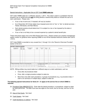 ADA Dental Claim Form for D9985