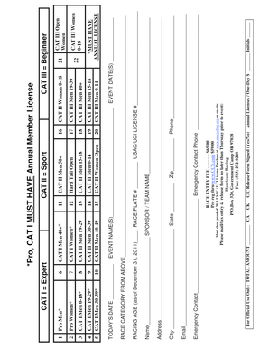 Mountain Biking Competitive Event Waiver and License Application