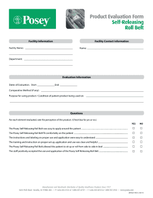 Posey Self-Releasing Roll Belt Evaluation Form