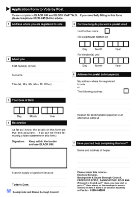 UK Postal Vote Application Form