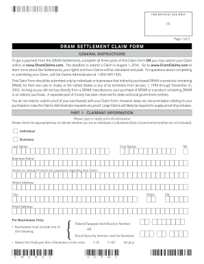 DRAM Settlement Claim Form