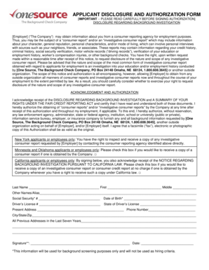 Applicant Disclosure and Authorization Form