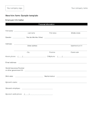 New Hire Form Template Free from www.pdffiller.com