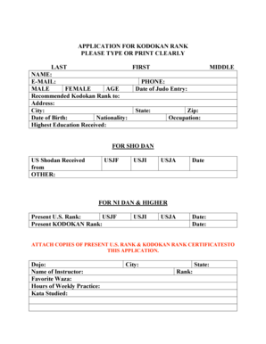 Kodokan Rank Application Form