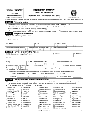 FinCEN Form 107 Registration of Money Services Business