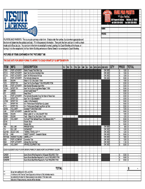 Lacrosse stat sheet - 2011-12 Apparel Order Form (pdf) - archives jesuitnola