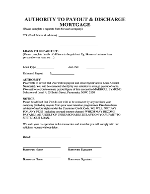 Authority to Payout and Discharge Mortgage