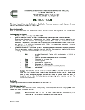 Land Disposal Restriction Notification & Certification Form