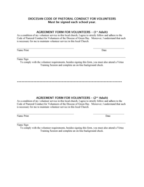 Diocese of Green Bay Volunteer Agreement Form