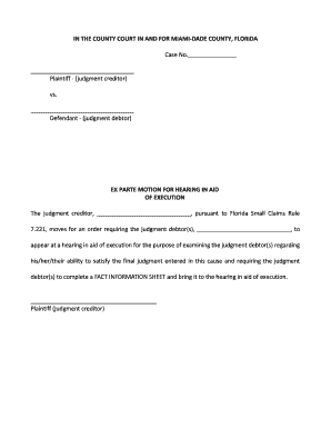 Ex Parte Motion for Hearing in Aid of Execution
